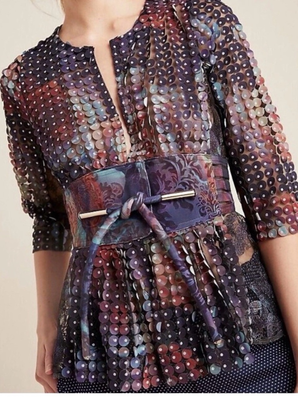 Byron Lars Monet Blouse Top Jacket US 8 Peplum Laser Cut